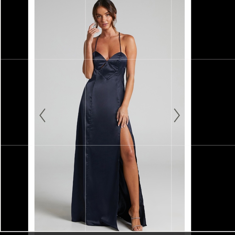 Navy Cutout Satin Prom Dress